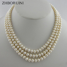 ZHBORUINI 2017 Pearl Necklace 925 Sterling Silver Jewelry For Women Multi Row Necklace Natural Freshwater Pearl Choker Necklace 2024 - buy cheap