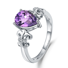 Anéis românticos de prata esterlina para mulheres, anel com pedra preciosa de ametista roxa natural 100% 925, joias finas para casamento 2024 - compre barato