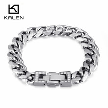 KALEN Hip Hop Stainless Steel  Chain Linking Bracelets For Men High Polished 21cm Cubic Zirconia Armband Bracelet Jewelry 2024 - buy cheap