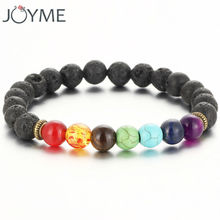 Men's Chakra Bracelet With Black Lava 7 Healing Balance Beads Reiki Prayer Natural Stone Bracelet For Men Women 2024 - buy cheap