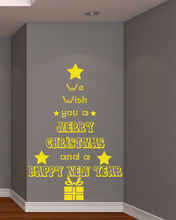 Christmas Tree Yellow Vinyl Wall Sticker Decals Home Decor New Year Tree Merry Christmas Wall Stickers Home Decor Living Room 2024 - buy cheap