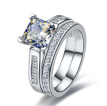Conjunto de anillos de oro blanco 750 de 18K sólido, anillo de diamante de corte princesa brillante de 2 quilates, joyería romántica para compromiso 2024 - compra barato