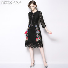 Tesscara-vestido feminino bordado, elegante, para escritório, outono, festa, designer de alta qualidade, vintage, renda 2024 - compre barato