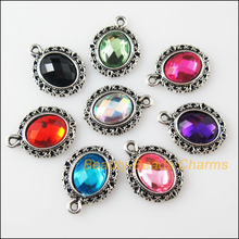 New 24Pcs Mixed Tibetan Silver Acrylic Plastic Oval Charms Pendants 13.5x18mm 2024 - buy cheap