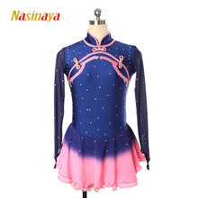 Vestido de patinação artística traje personalizado competição de patinação no gelo saia para menina feminino crianças azul rosa 2024 - compre barato