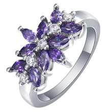 Haino Silver Color Ring Engagement Rings New Vintage Purple CZ Jewelry Wedding Gift Luxury Promise Flower Rings Jewelry 2024 - buy cheap