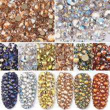 SS3-SS20 Mixed Size Shiny AB Crystal Nail Art Rhinestones Champagne Amber Gold Flatback Non Hotfix Glass Gem Stone Manicure F029 2024 - buy cheap