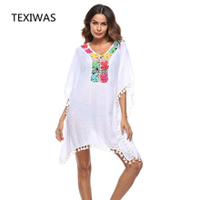 TEXIWAS  New Street Boho Maxi National sun dress smock vestido hand hook beach dress women summer dress tassel hollow embroidery 2024 - buy cheap