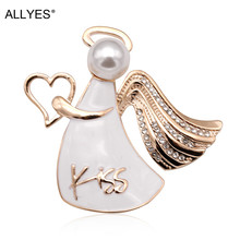 ALLYES Heart Kiss Wing Angel Brooches For Women Girls Lovely Alloy Pearl Crystal Clothes Collar White Enamel Pin Brooch Jewelry 2024 - buy cheap