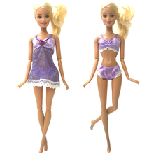 Nk conjunto de 3 peças de pijama roxo + roupa interior + sutiã sensual roupas de renda para bonecas barbie acessórios presentes para crianças 003f 2024 - compre barato