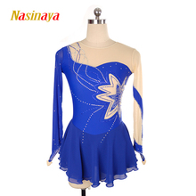 Traje de patinação artística vestido personalizado competição de patinação no gelo saia para menina feminino crianças ginástica azul amarelo 2024 - compre barato