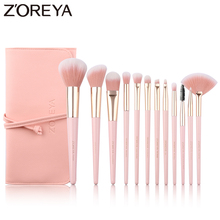 Zoreya Brand 12pcs Pink Soft Synthetic Cruelty Free Makeup Brushes Powder Foundation Blending Lip Concealer Eye Shadow Brush Set 2024 - buy cheap