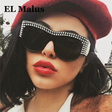 [EL Malus]2018 большие солнцезащитные очки в оправе для мужчин и женщин с имитацией бриллианта Ретро брендовые дизайнерские высококачественные солнцезащитные очки для женщин 2024 - купить недорого