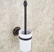 Juego de portaescobilla de baño de latón antiguo, accesorio montado en la pared, negro, frotado con aceite, Taza de cerámica única, mba219 2024 - compra barato