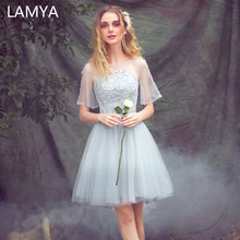 LAMYA Large Short Sleeve A Line Elegant Lace Prom Dresses 2022 Plus Size Evening Party Dress Knee Length Special Occasion Gowns 2024 - buy cheap