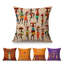 Funda de almohada de algodón y lino para sofá, cobertor de estilo nórdico de África para chica negra, mujer africana, decoración artística para el hogar 2024 - compra barato