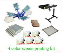 FAST FREE shipping! Hot Big 4 color 2 station silk screen printing kit with flash dryer t-shirt printer stretched frame 2024 - buy cheap
