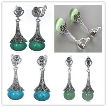 real 4 styles 925 NATURAL 10MM GREEN stone/OPAL/ BLUE  BEADS MARCASITE EARRINGS natural Luxury Ms. girl  2024 - buy cheap