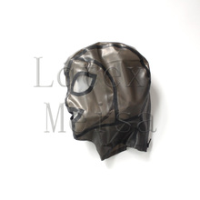 Novelty transparent black color fetish latex hoods open eyes nostrils and mouth and decorative with black trim  for adults 2024 - buy cheap