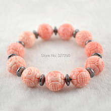 Pink Color Shell Ancient Dragon Ball Carved Beads With Hematite Spacer Bracelet Fashion Women Jewelry 5pc/lot 2024 - buy cheap