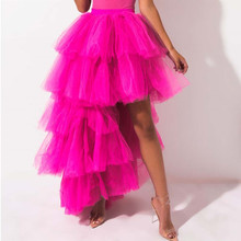 High Quality rose Red Hi Low Trendy Tiered Tulle Women Long Skirts Ruffle Asymmetrical Zipper Waistline Party Skirts Custom Made 2024 - buy cheap