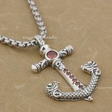 925 Sterling Silver Skull Anchor Red CZ Stone Fashion Pendant 9J002 2024 - buy cheap