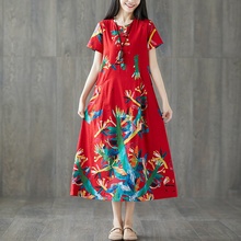 Vestidos étnicos de verão 2019 roupão femme vintage, manga curta, vestido longo estampado folclore, vestido retrô, vestido estilo chinês ta1646 2024 - compre barato