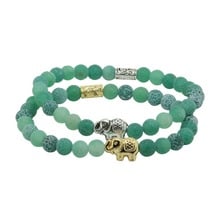 Trendy Women Bracelet Fashion Charm Jewelry Natural Stone Green Crystal Beads Bracelet Tibetan Silver-color Elephant Bracelet 2024 - buy cheap