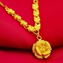 Colgante con abalorio de flor rosa para mujer, cadena de clavícula, oro amarillo, 50cm 2024 - compra barato
