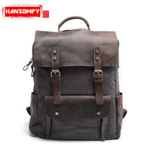 Retro Canvas Men Backpack Shoulder Bag Neutral Academy Wind Students Bags Cotton Canvas with Leather School Bag Travel Backpacks 2024 - buy cheap