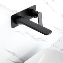 Matt Black Brass Bathroom Basin Faucet Wall Mounted Cold And Hot Mixer Tap Single Handle Dual Hole Washbasin Tapware 2024 - buy cheap