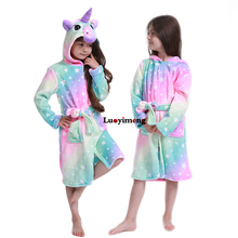 New Winter Bathrobe for Children Girls Flannel Warm Nightgown Robe Unicorn Star Hooded Dressing Gown Baby Boys Pajamas Bath Robe 2024 - buy cheap