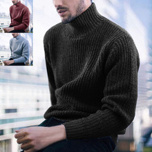 Nuevo rojo-suéter de cuello alto para hombre, Jersey cálido de Color gris y negro, tejido de punto, para invierno 2024 - compra barato