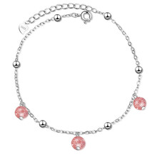 Everoyal Fashion Lady Crystal Ball Pink Bracelets Jewelry Women Trendy Silver 925 Sterling Anklets Female Birthday Accessories 2024 - buy cheap