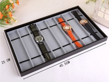 Black or Grey Wooden Presentation Wrist Watch Display Storage Watch Tray with 8 Compartment Holders Organizer Showcase for Store 2024 - buy cheap