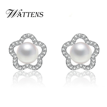 WATTENS 100% Genuine Natural Pearl stud earrings, Pearl Jewelry with earrings,earrings for women 2024 - buy cheap