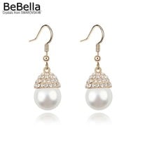 BeBella white color pearl drop pendant earrings with Crystals from Swarovski original brand fashion jewelry for girl women gift 2024 - buy cheap