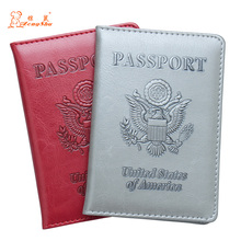 Funda de pasaporte personalizada con relieve de aceite, cubierta de pasaporte de caramelo, billetera de cuero PU de Color sólido, moda azul de EE. UU. 2024 - compra barato