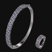 Zlxgirl conjunto de joias coloridas com zircônio cúbico, pulseira com colocação micro empedrada, conjunto de joias de marca de cobre com anel de casamento 2024 - compre barato