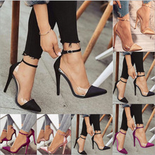 Ladies Flock Curve Pumps Pointed Toe Buckle Strap Super High Heels For Wedding Sapato Salto Feminino 2024 - buy cheap