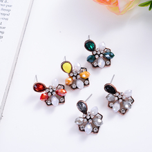 LUBOV Gorgeous Flower Petals Piercing Earrings Colorful Crystal Stud Earrings Rhinestone Inlaid Women Jewelry Gift New 2019 2024 - buy cheap