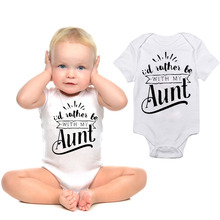 DERMSPE 0-24M Infant Newborn Baby Boy Girl Short Sleeve Letter Print With My Aunt Romper Outfits Summer Baby White 2024 - buy cheap