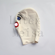 Red rolling mouth design cartoon adults' white Fetish latex hood gap bdsm with back zipper decorations 2024 - buy cheap