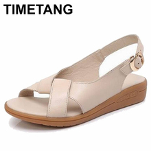 Timetang sapatos femininos sandálias de couro genuíno sandálias femininas moda 2018 verão sapatos rasos mulher sandálias sandalias mujer 2024 - compre barato