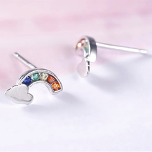 Romantic Cute Rainbow Zircon Silver Stud Earrings for Women Jewelry Wedding Engagement Valentine's Day Statement Earings 2024 - buy cheap