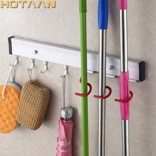 Frete grátis multi-função de alumínio mop rack fixado na parede ferramentas de limpeza vassoura cabide com ganchos YT-9421 2024 - compre barato