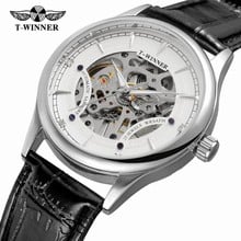 WINNER Urban Modern Style Men Golden Mechanical Watch Skeleton Dial Leather Strap Luminous Hand Chic T-WINNER Wrist Watch 2024 - buy cheap