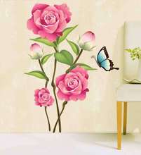 3D Wall Art Pvc Romantic Red Rose Wall Sticker  For Living Room Bedroom Decoration Nature Wall Posters Glass Decal Art 2024 - buy cheap