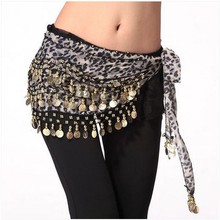 New style Belly dance costumes chiffon leopard gold coins belly dance hip scarf for women belly dancing belts 2024 - buy cheap