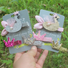 Prendedores de cabelo de cisne com glitter, 5 com ouro e prata, coroa, couro artificiais, tiara, grampo de cabelo, animais de desenho animado, barrette com pérolas 2024 - compre barato